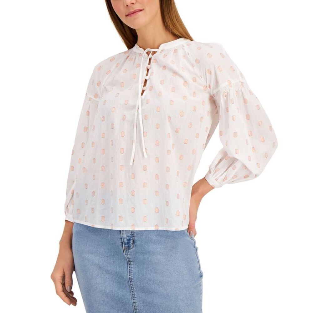 Charter Club Metallic Threaded Clip Dot Top